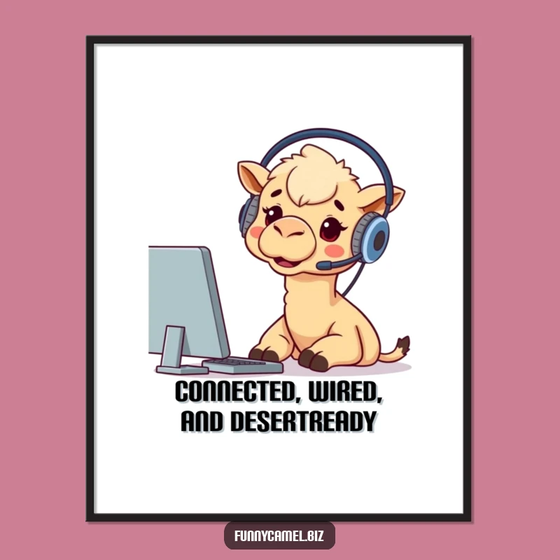 Funny Free Printable Wall Art: Excited Camel Tech Whiz Downloadable Decor