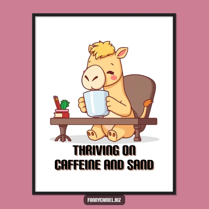 Free Printable Wall Art: Funny Coffee Camel, Kawaii Desk Decor Downloadable