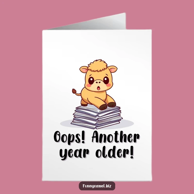 Free Printable Funny Birthday Card: Tripping Camel Surprise, Perfect Downloadable Gift